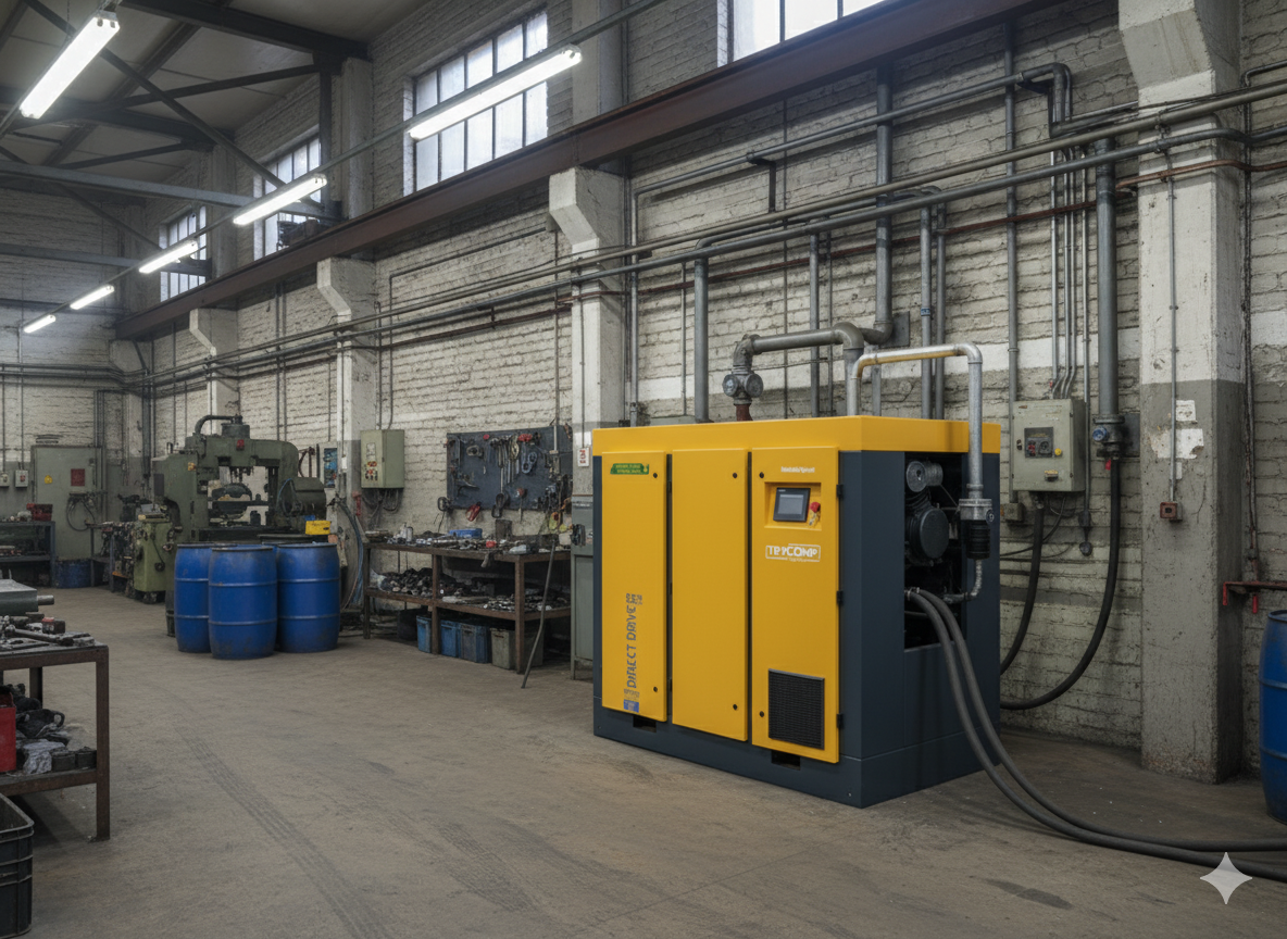 Industrial workshop with rotary screw compressor — Botswana